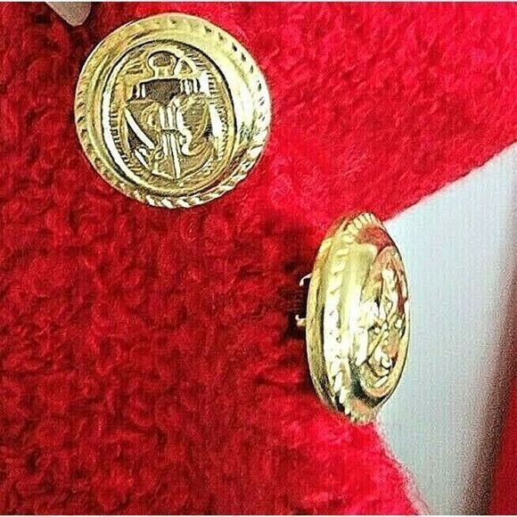 Side Effects Bright Red M Long Sleeve Vintage Acrylic Cardigan Sweater Sz Medium - Picture 6 of 7